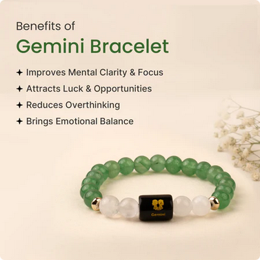 Gemini (मिथुन राशि) Zodiac Green Aventurine & Milky Quartz Bracelet