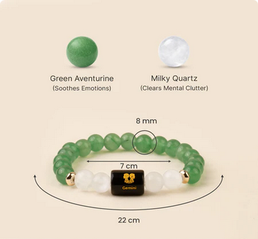 Gemini (मिथुन राशि) Zodiac Green Aventurine & Milky Quartz Bracelet