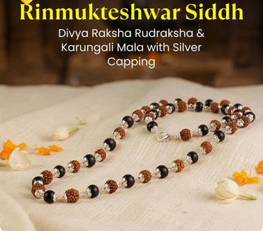 Rinmukteshwar Siddh Divya Rudraksha Karungali Mala - Silver Capped