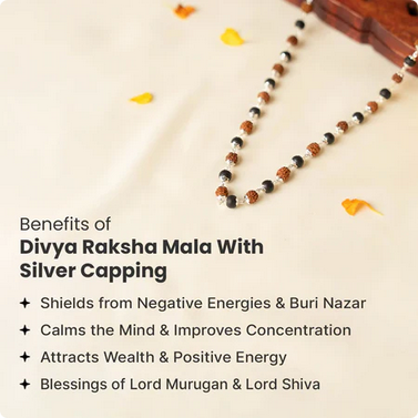 Rinmukteshwar Siddh Divya Rudraksha Karungali Mala - Silver Capped