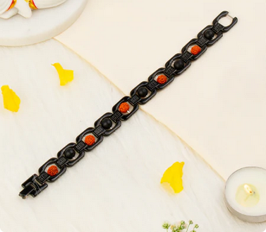 Metal Rudraksha and Karungali Bracelet - Black