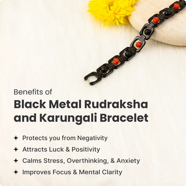 Metal Rudraksha and Karungali Bracelet - Black