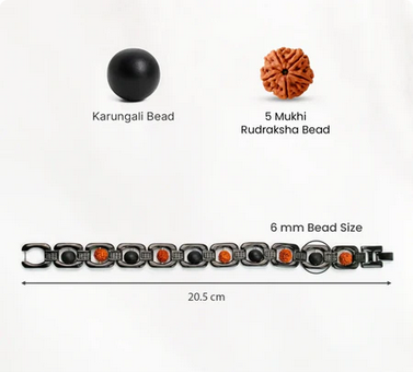 Metal Rudraksha and Karungali Bracelet - Black