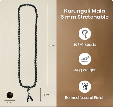 Karungali Malai 6mm Stretchable - 108+1 Beads (Original Ebony Wood)