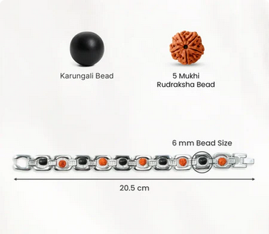 Metal Rudraksha and Karungali Bracelet - Silver