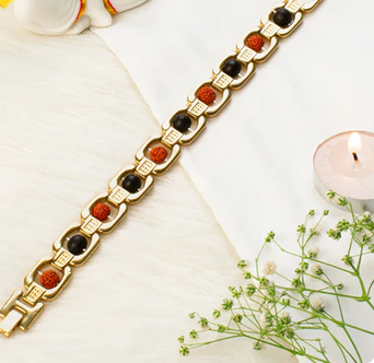Metal Ruduraksha And Karungali Bracelet - Gold