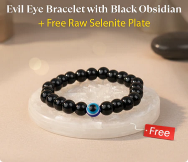 Black Obsidian Evil Eye Bracelet with FREE Raw Selenite Plate